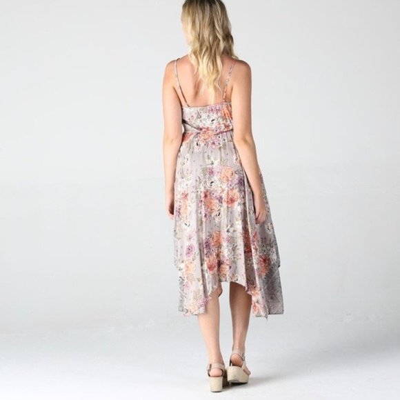 Gray Floral Scarf Hem Maxi Dress - Picture 2 of 4